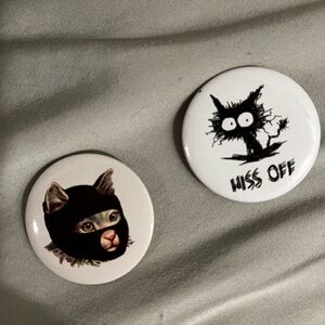 Cat-Themed Button Set - Black and White